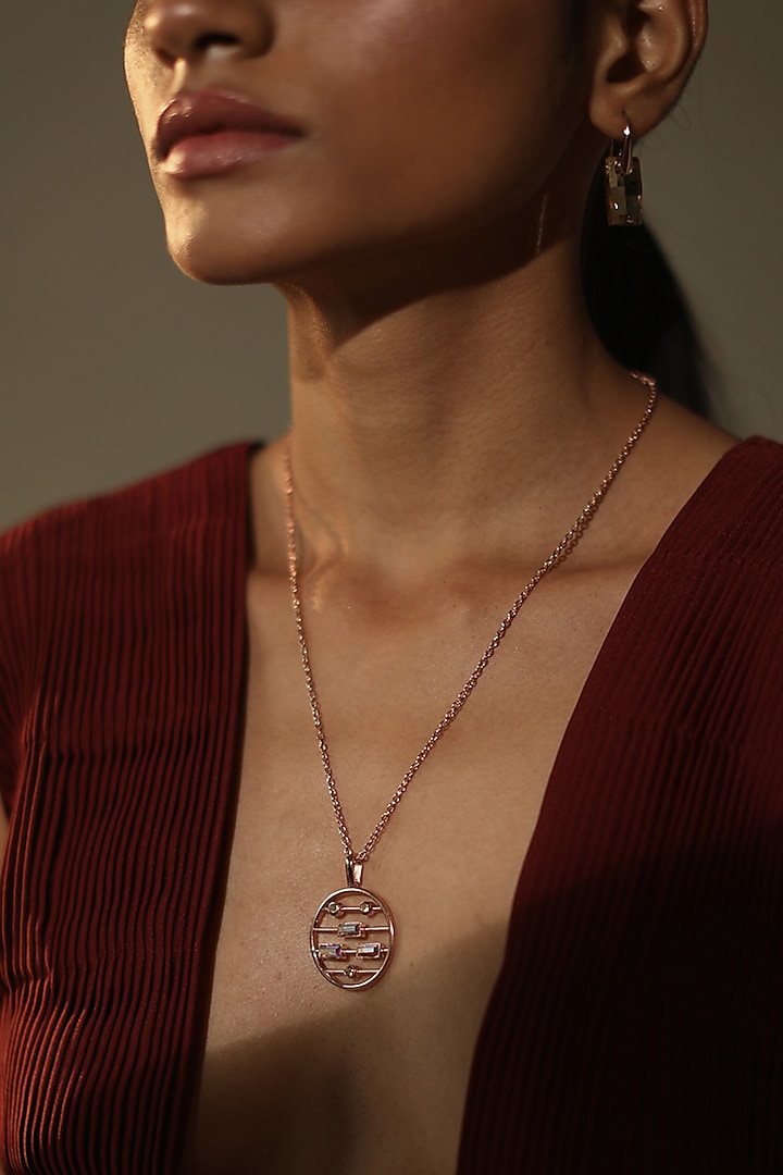 Rose Gold Finish Swarovski Pendant Necklace by ESME