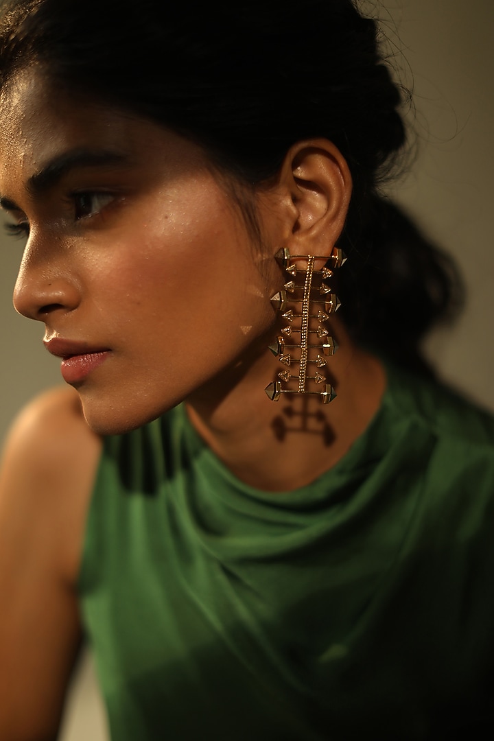 Gold Finish Swarovski Dangler Earrings by ESME at Pernia's Pop Up Shop