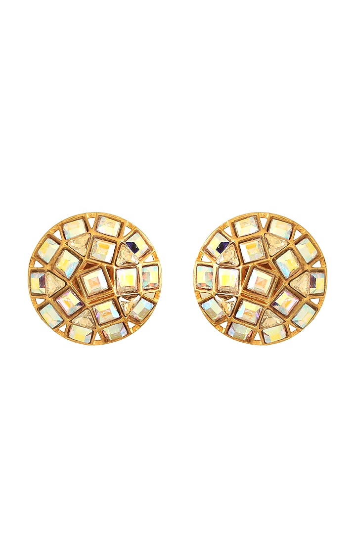 Gold Finish Brass Swarovski Stud Earrings by ESME at Pernia's Pop Up Shop