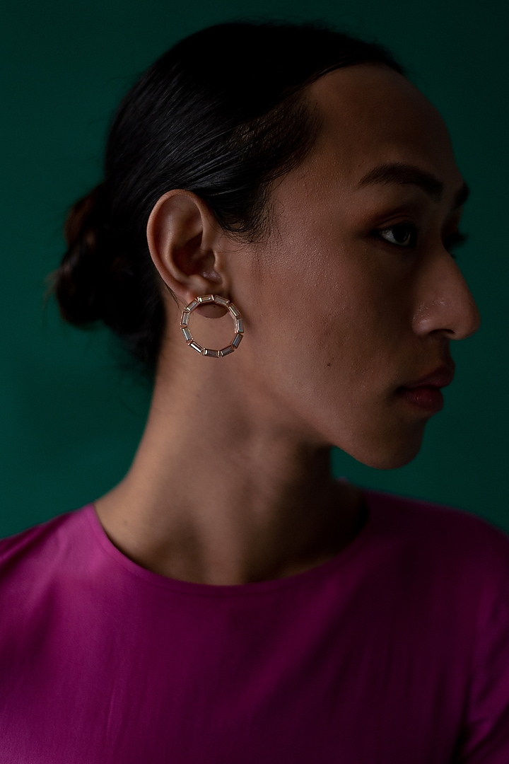 Gold Finish Swarovski Hoop Earrings by ESME at Pernia's Pop Up Shop