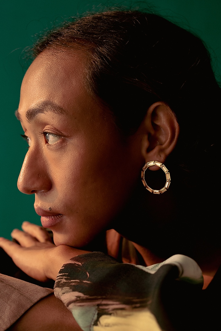 Gold Finish Swarovski Hoop Earrings by ESME at Pernia's Pop Up Shop
