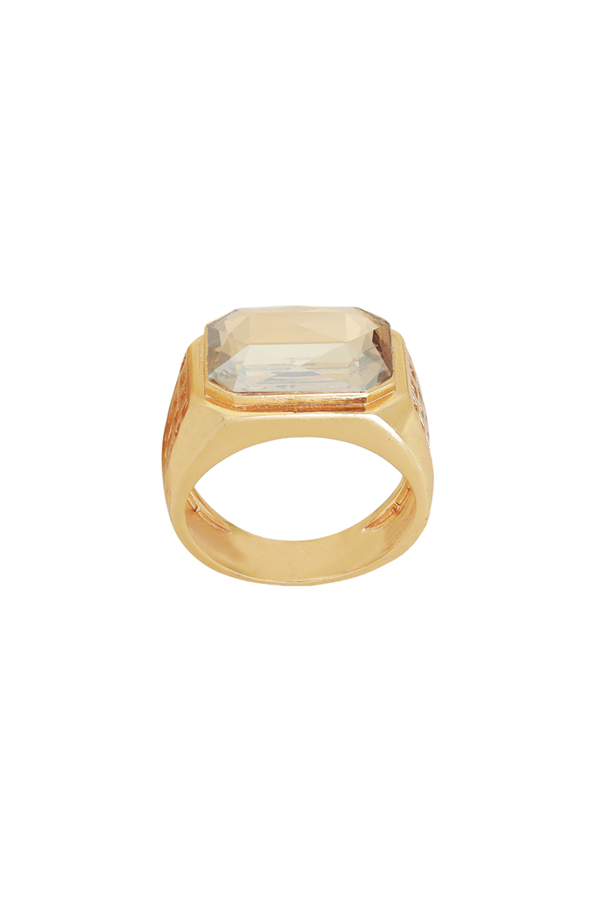 Gold Finish Swarovski & Jade Ring by ESME