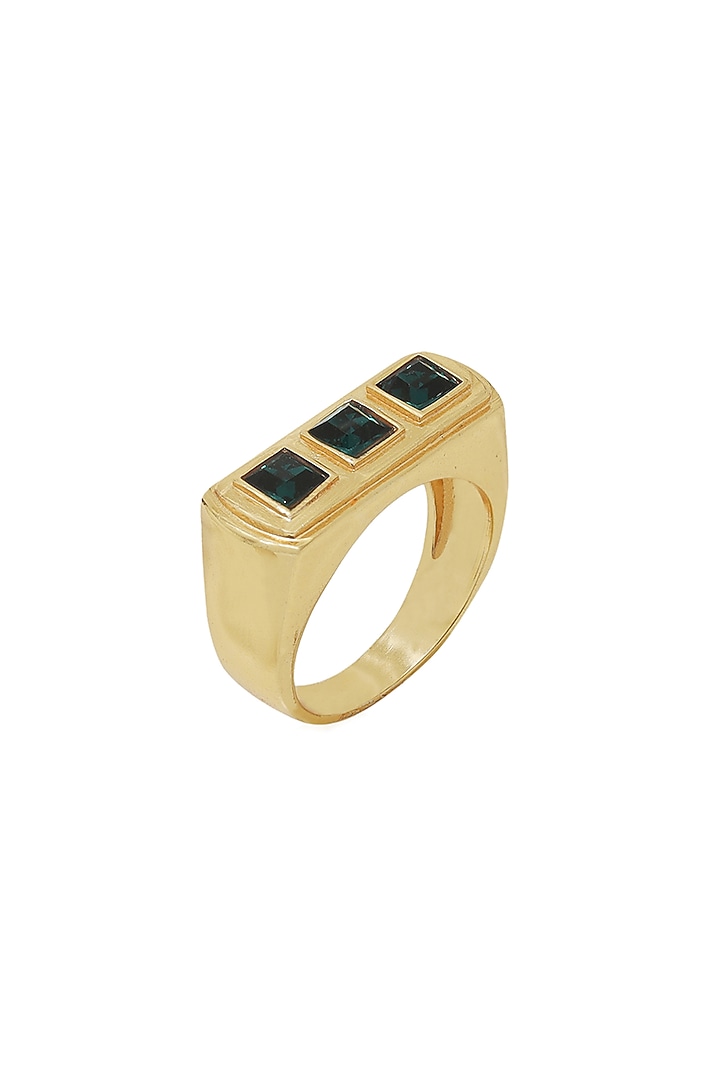 Gold Finish Swarovski & Malachite Ring by ESME at Pernia's Pop Up Shop