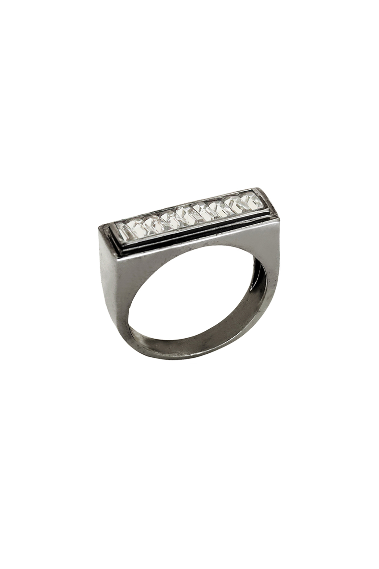 Black Rhodium Finish Obsidian & Swarovski Ring by ESME