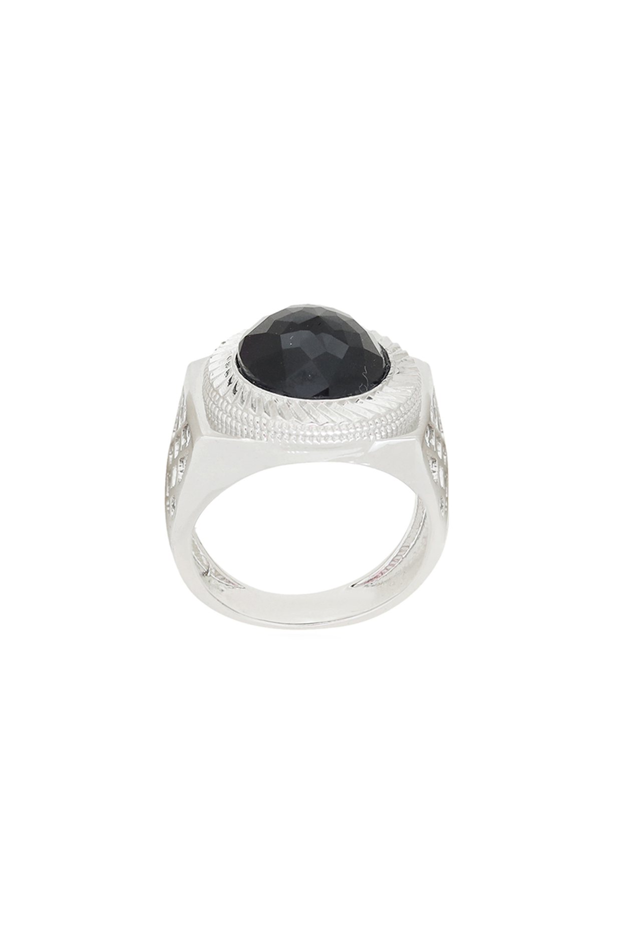 White Finish Onyx & Swarovski Ring by ESME