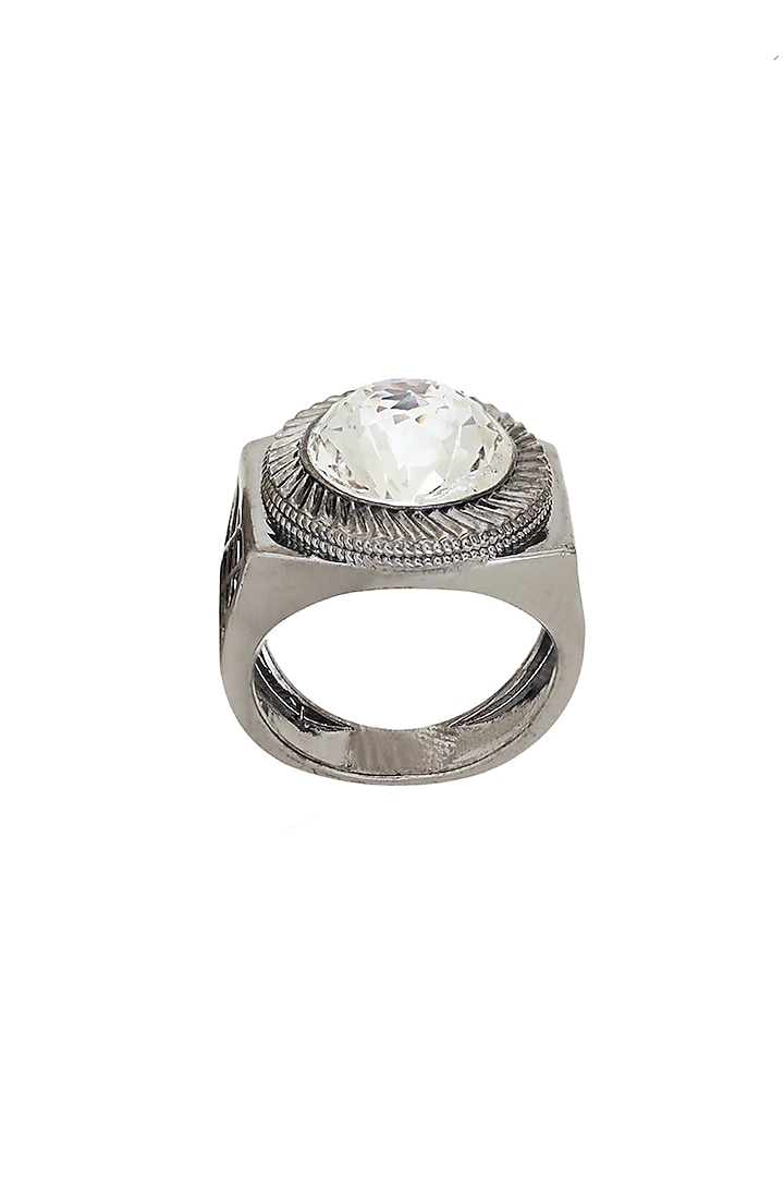 Black Rhodium Finish Onyx & Swarovski Ring by ESME