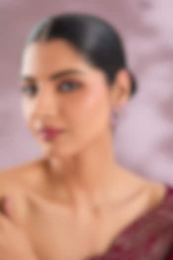 Silver Finish Rose Light Pink Stone Hoop Earrings by ESME at Pernia's Pop Up Shop