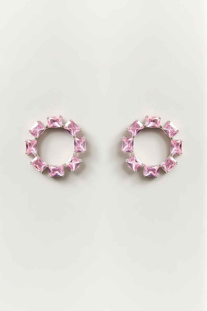 Silver Finish Rose Light Pink Stone Hoop Earrings by ESME at Pernia's Pop Up Shop