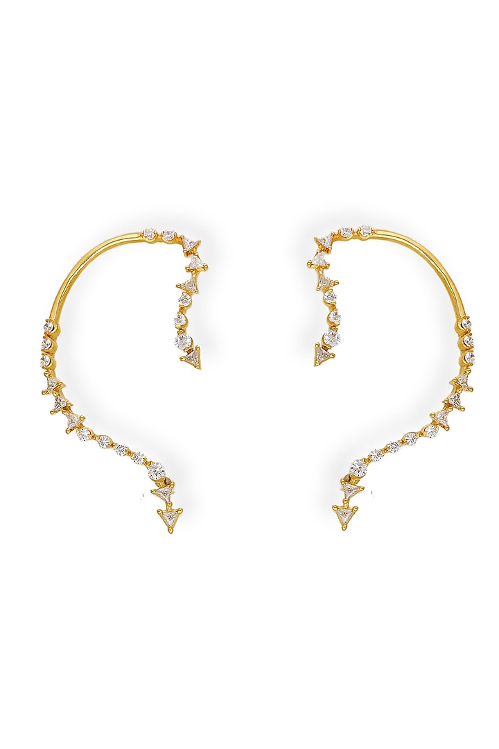 White Rhodium Finish Gold Swarovski Crystal Earcuffs (Set Of 2) by ESME at Pernia's Pop Up Shop