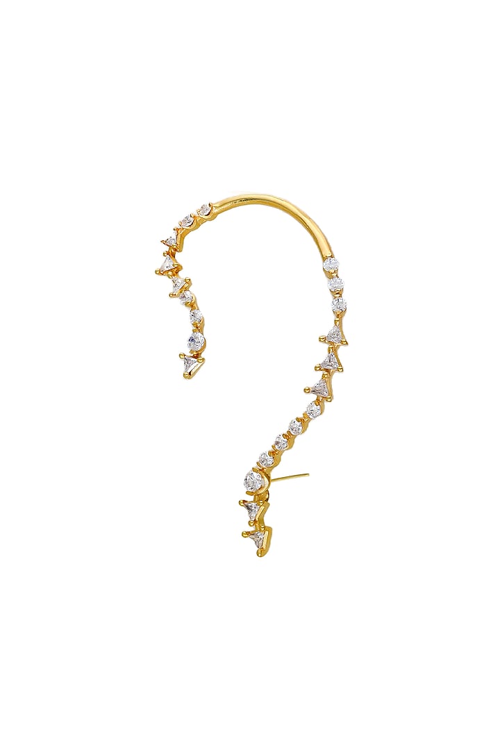 White Rhodium Finish Gold Swarovski Crystal Earcuffs (Set Of 2) by ESME at Pernia's Pop Up Shop