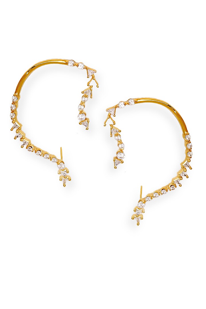 White Rhodium Finish Gold Swarovski Crystal Earcuffs (Set Of 2) by ESME at Pernia's Pop Up Shop
