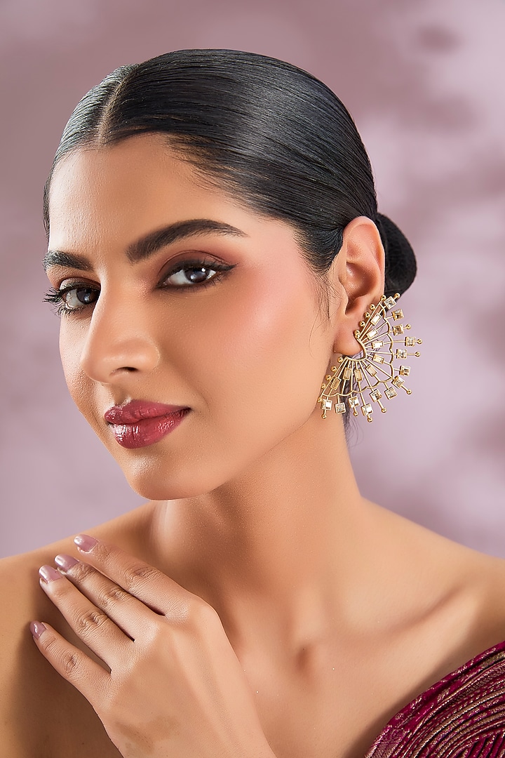 Gold Finish Gold Stone Statement Earrings by ESME at Pernia's Pop Up Shop