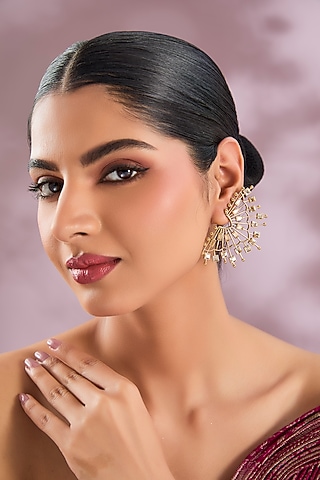 Gold Finish Gold Stone Statement Earrings by ESME