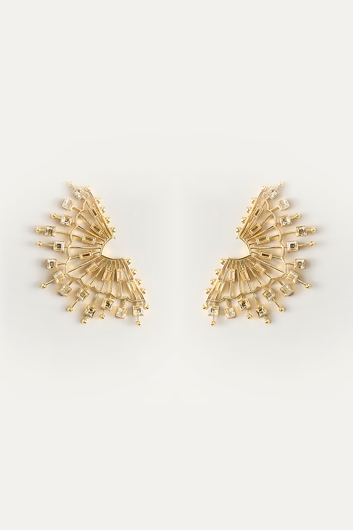 Gold Finish Gold Stone Statement Earrings by ESME at Pernia's Pop Up Shop