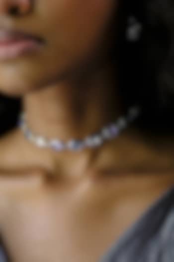 White Rhodium Finish Blue & Silver Swarovski Choker Necklace by ESME at Pernia's Pop Up Shop