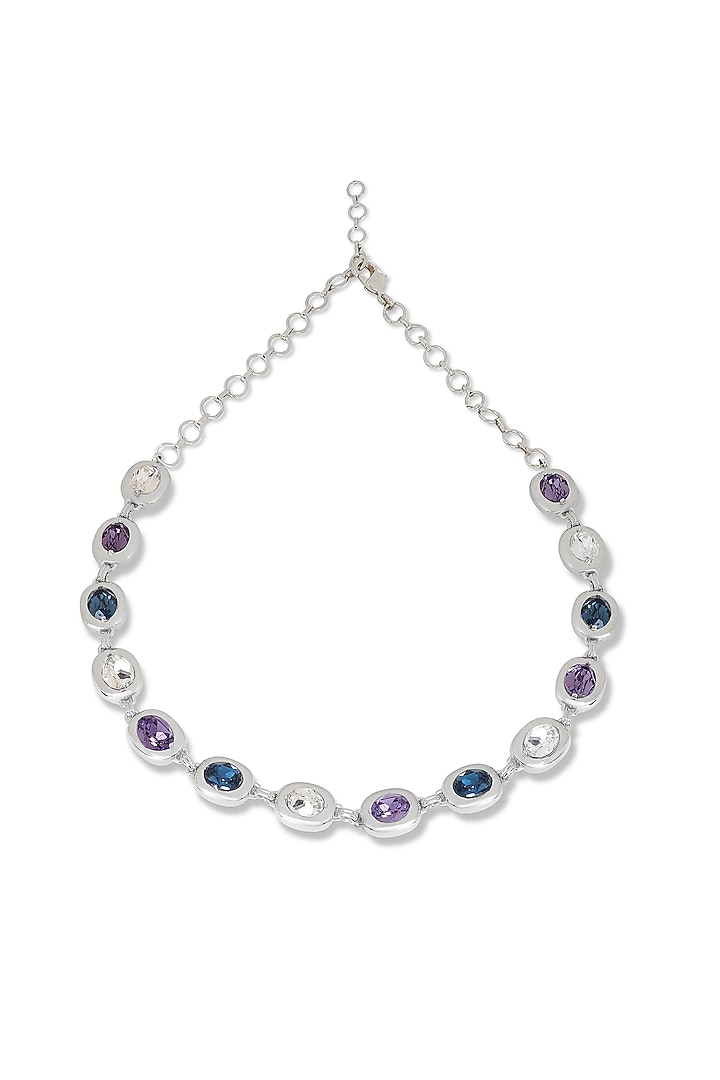 White Rhodium Finish Blue & Silver Swarovski Choker Necklace by ESME at Pernia's Pop Up Shop