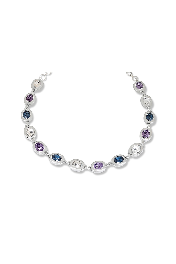 White Rhodium Finish Blue & Silver Swarovski Choker Necklace by ESME at Pernia's Pop Up Shop