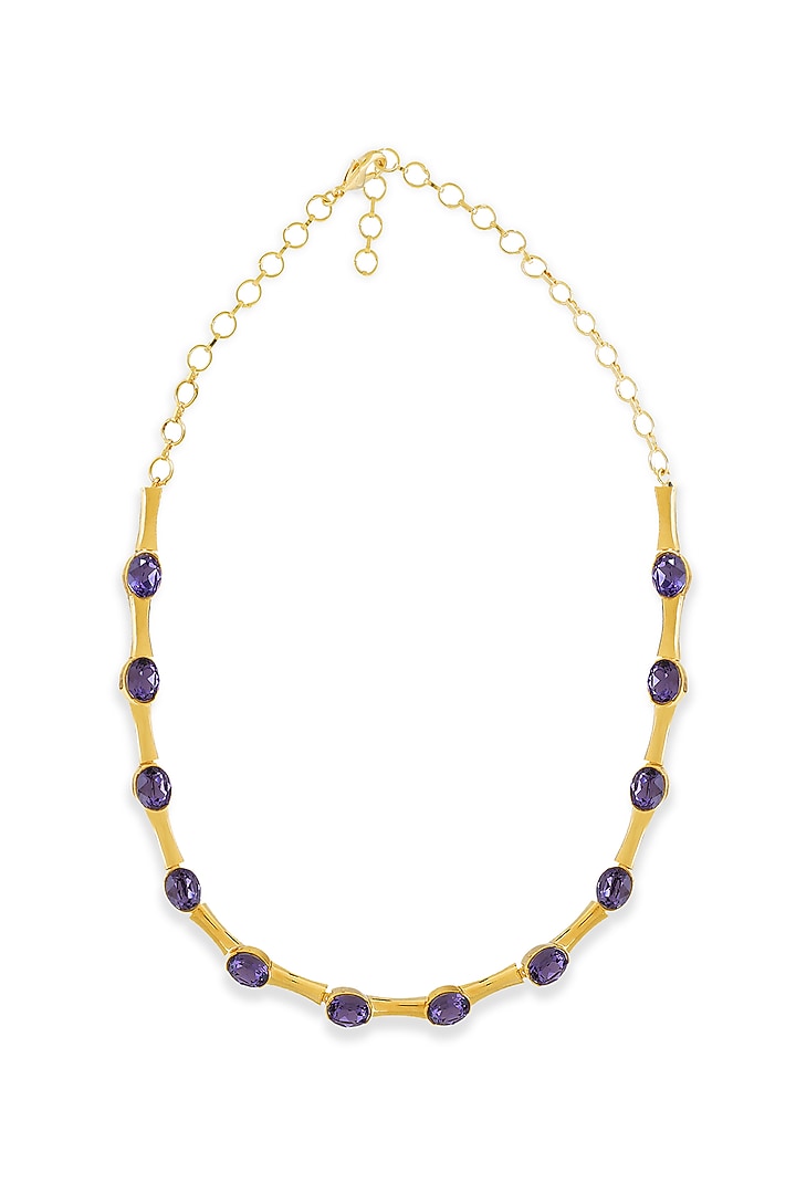 White Rhodium Finish Purple & Gold Swarovski Choker Necklace by ESME at Pernia's Pop Up Shop
