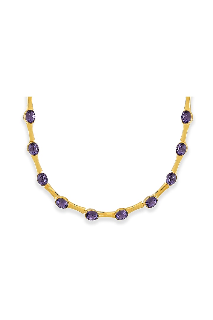 White Rhodium Finish Purple & Gold Swarovski Choker Necklace by ESME at Pernia's Pop Up Shop