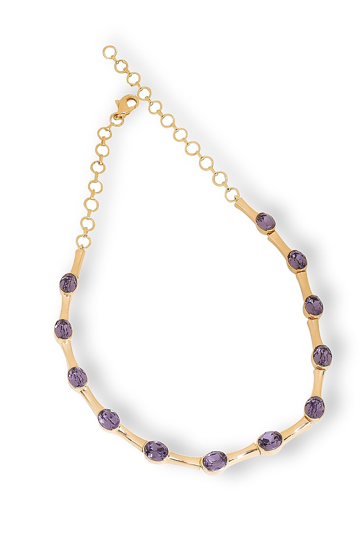 White Rhodium Finish Purple & Gold Swarovski Choker Necklace by ESME at Pernia's Pop Up Shop