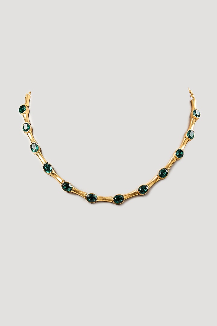 Gold Finish Green Stone Necklace by ESME at Pernia's Pop Up Shop