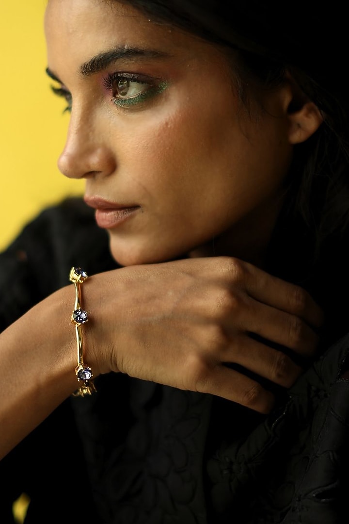 White Rhodium Finish Gold Swarovski Bracelet by ESME at Pernia's Pop Up Shop