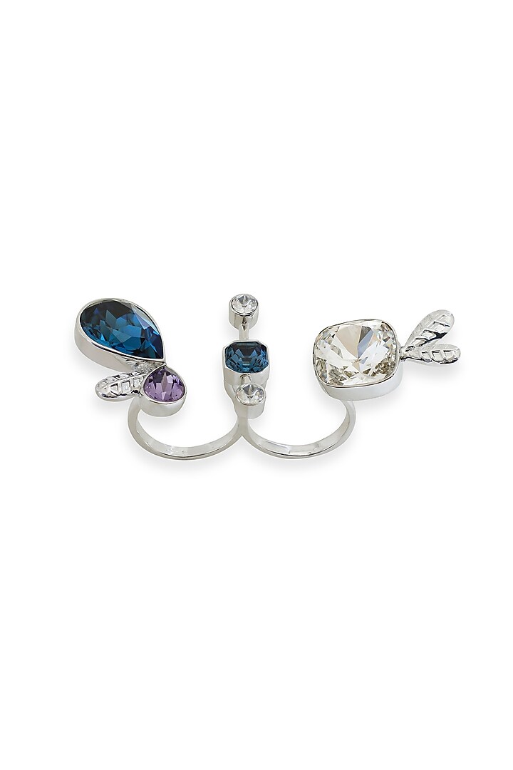 White Rhodium Finish Blue & Silver Swarovski Ring by ESME at Pernia's Pop Up Shop