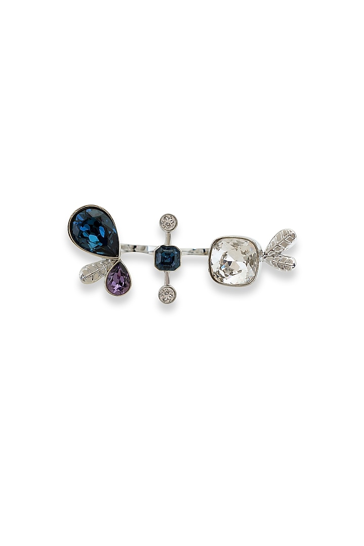 White Rhodium Finish Blue & Silver Swarovski Ring by ESME at Pernia's Pop Up Shop
