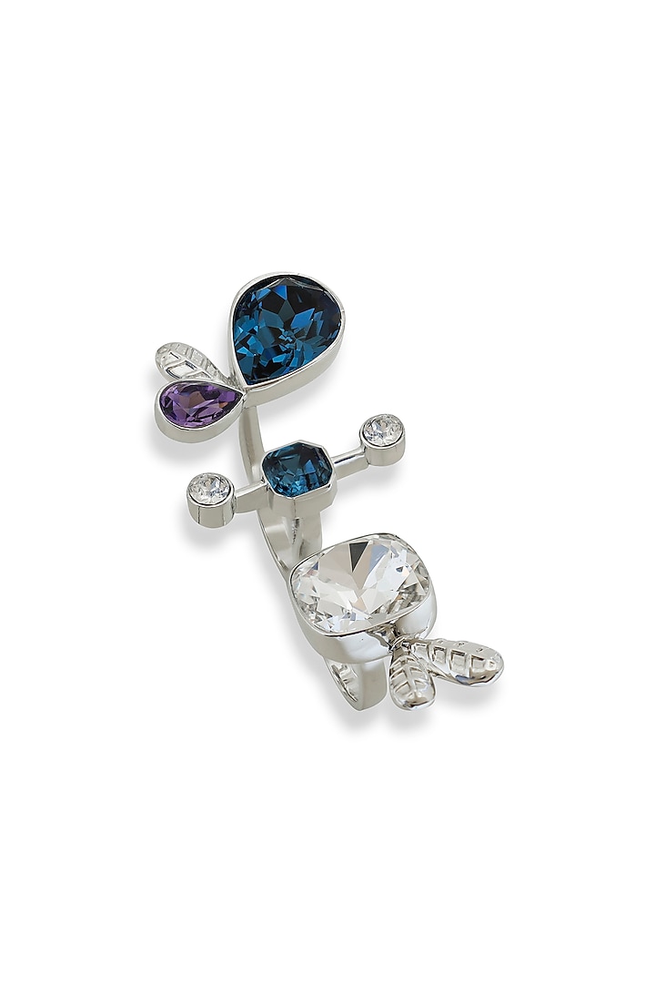White Rhodium Finish Blue & Silver Swarovski Ring by ESME at Pernia's Pop Up Shop