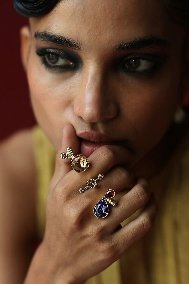 White Rhodium Finish Multi-Colored Swarovski Ring by ESME at Pernia's Pop Up Shop