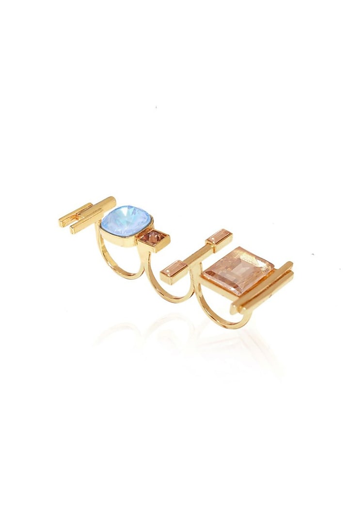 White Rhodium Finish Swarovski Three Finger Ring by ESME at Pernia's Pop Up Shop