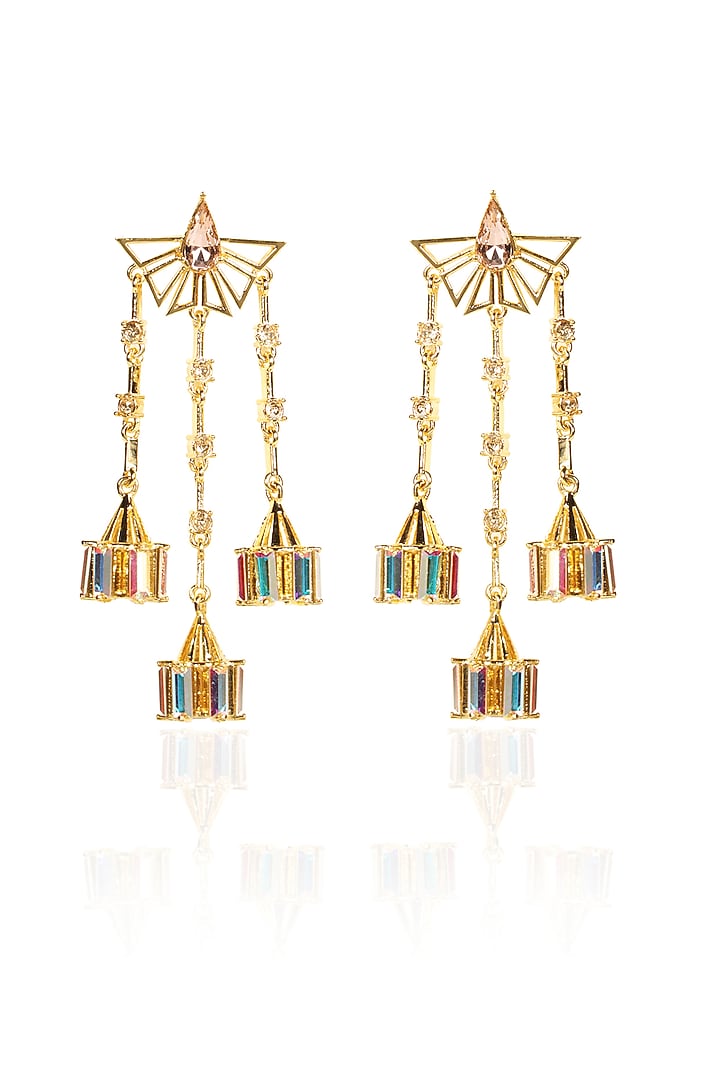 White Rhodium Finish Pink & White Swarovski Statement Earrings by ESME at Pernia's Pop Up Shop