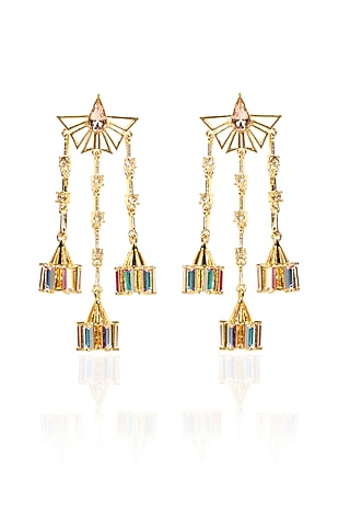 White Rhodium Finish Pink & White Swarovski Statement Earrings by ESME