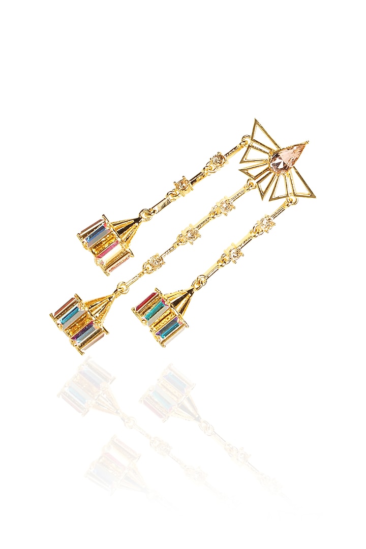 White Rhodium Finish Pink & White Swarovski Statement Earrings by ESME at Pernia's Pop Up Shop