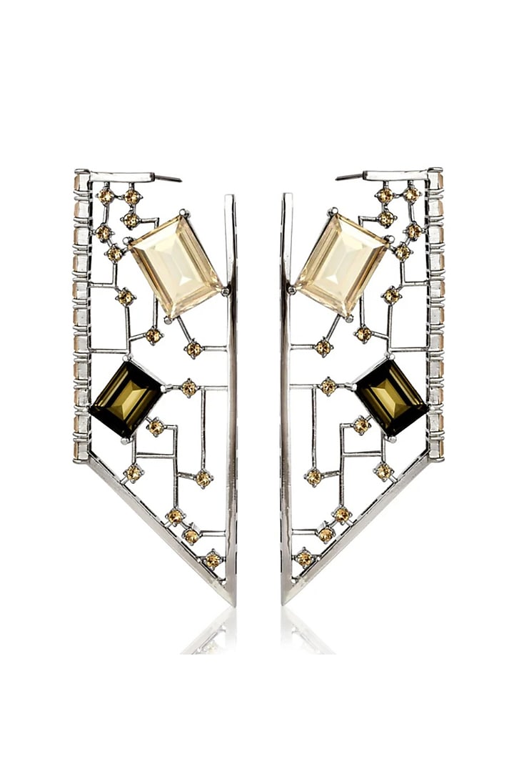 Gunmetal Rhodium Finish Cutwork Earrings by ESME at Pernia's Pop Up Shop
