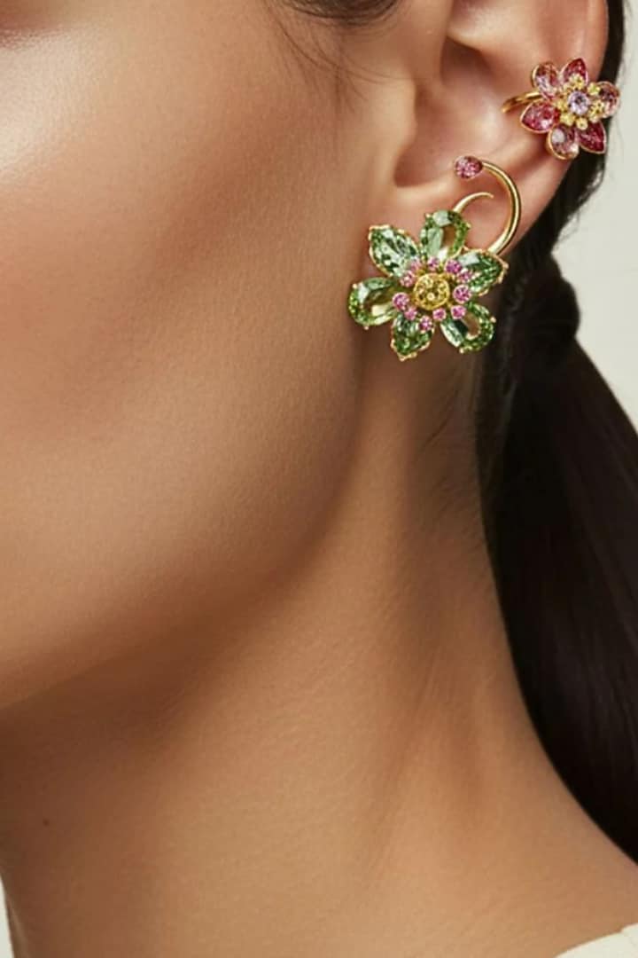 Gold Plated Swarovski Crystal Ear Cuffs (Set Of 3) by ESME at Pernia's Pop Up Shop