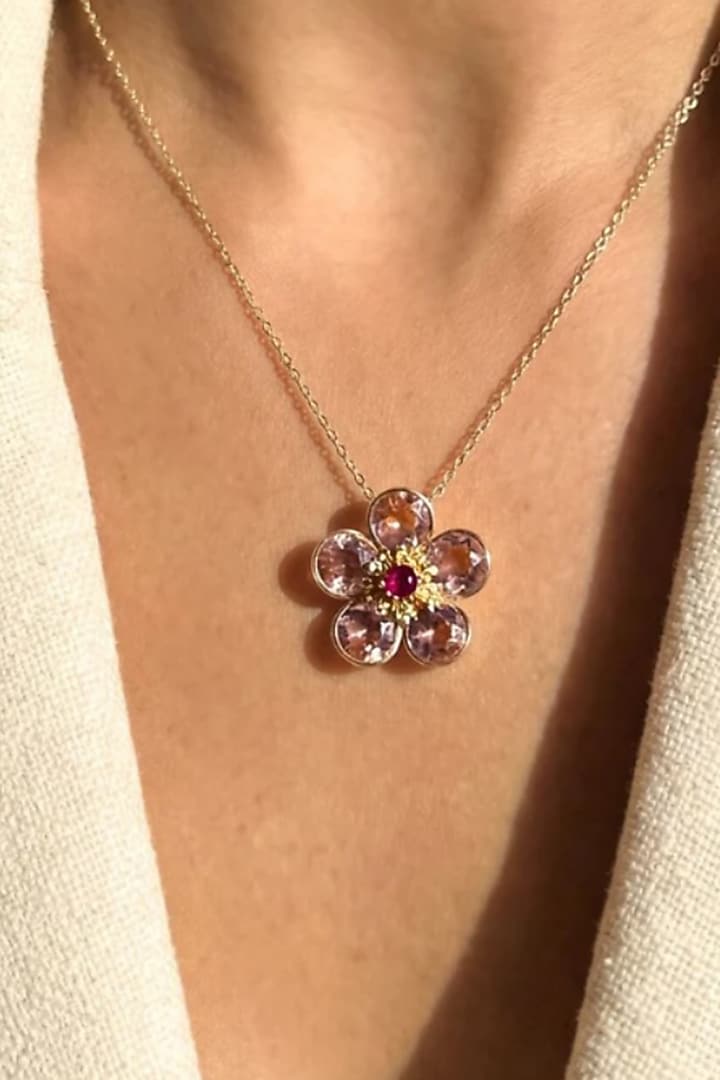 Gold Plated Swarovski Crystal Floral Pendant Necklace by ESME at Pernia's Pop Up Shop