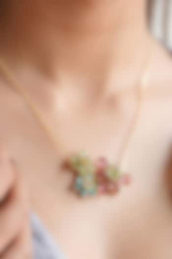 Gold Plated Swarovski Crystal Floral Pendant Necklace by ESME at Pernia's Pop Up Shop