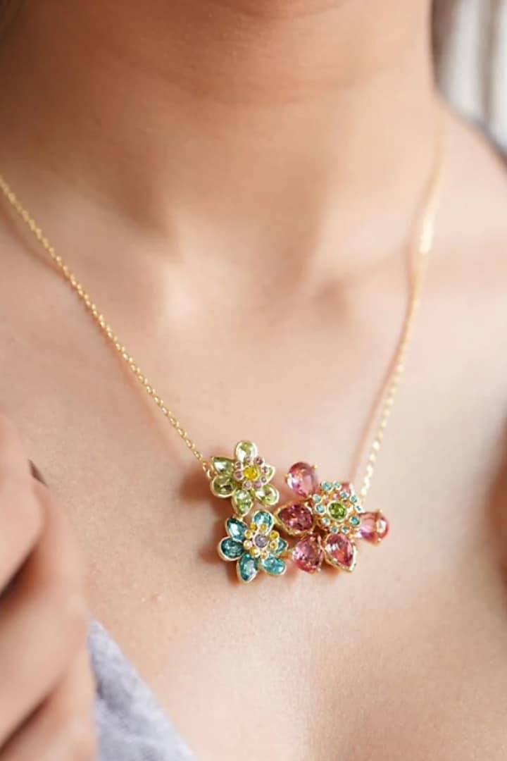 Gold Plated Swarovski Crystal Floral Pendant Necklace by ESME at Pernia's Pop Up Shop
