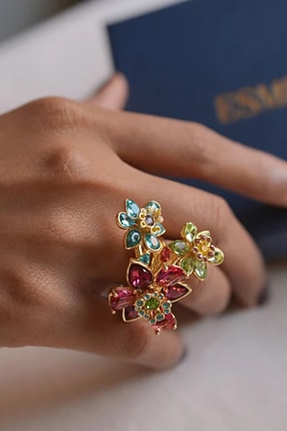 Gold Plated Swarovski Crystal Floral Ring by ESME