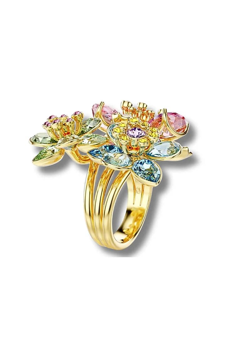 Gold Plated Swarovski Crystal Floral Ring by ESME at Pernia's Pop Up Shop