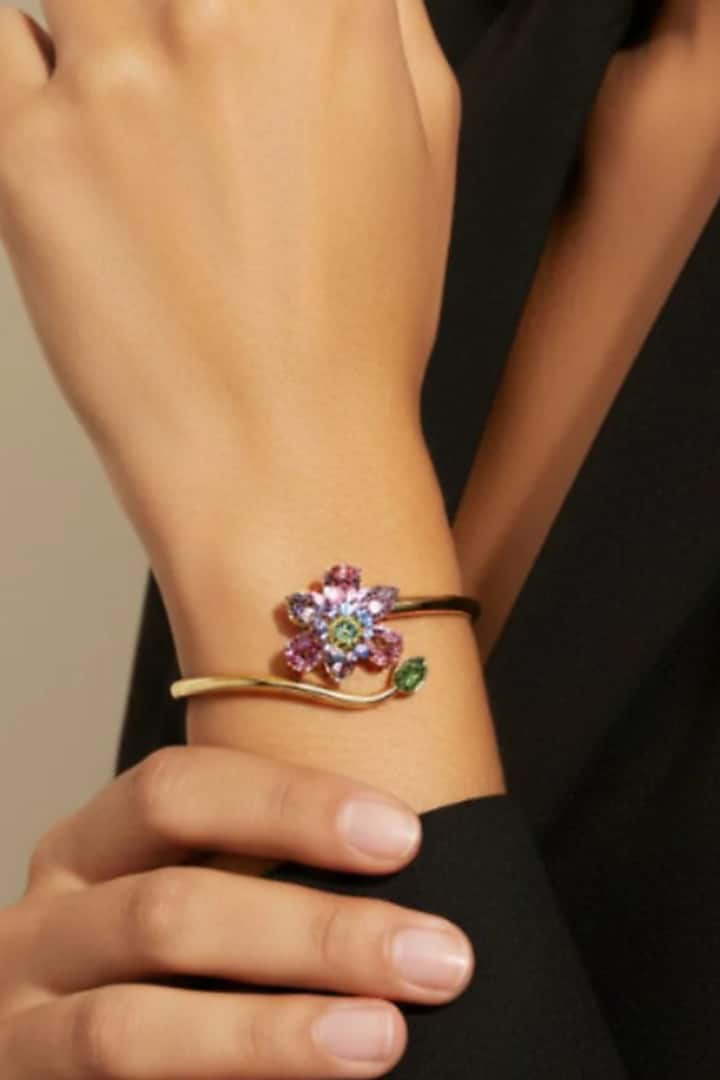Gold Plated Swarovski Crystal Floral Bracelet by ESME at Pernia's Pop Up Shop