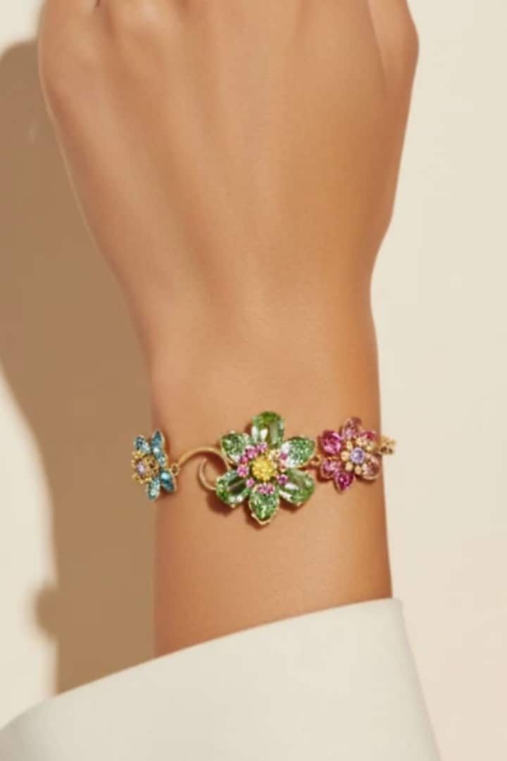 Gold Plated Swarovski Crystal Floral Bracelet by ESME at Pernia's Pop Up Shop