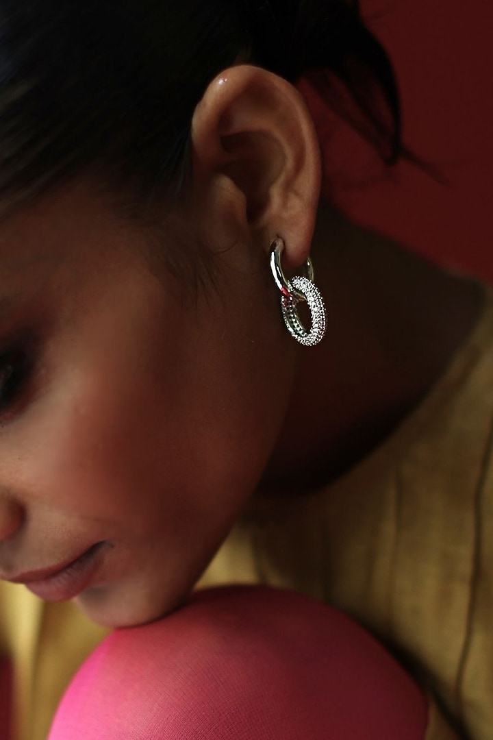 White Rhodium Finish Silver Swarovski Dangler Earrings by ESME at Pernia's Pop Up Shop