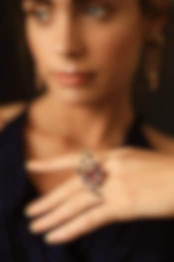 White Rhodium Finish Light Gold Swarovski Baguette Ring by ESME at Pernia's Pop Up Shop