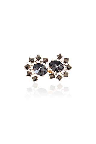 White Rhodium Finish Metallic Grey Swarovski Crystal Ring by ESME