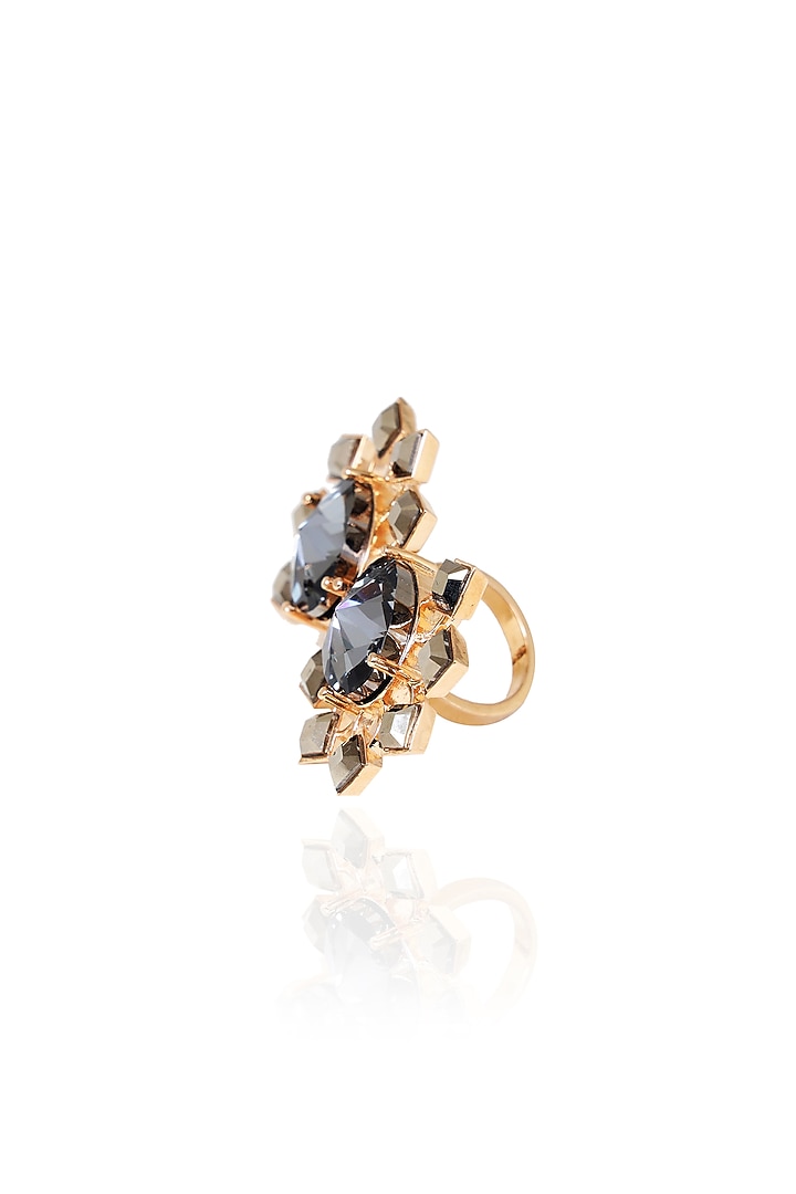 White Rhodium Finish Metallic Grey Swarovski Crystal Ring by ESME at Pernia's Pop Up Shop