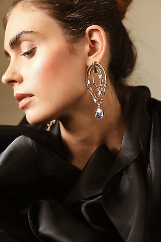 White Rhodium Finish Swarovski Crystal Dangler Earrings by ESME