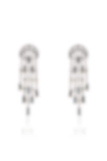 White Rhodium Finish Grey Swarovski Baguette Dangler Earrings by ESME at Pernia's Pop Up Shop