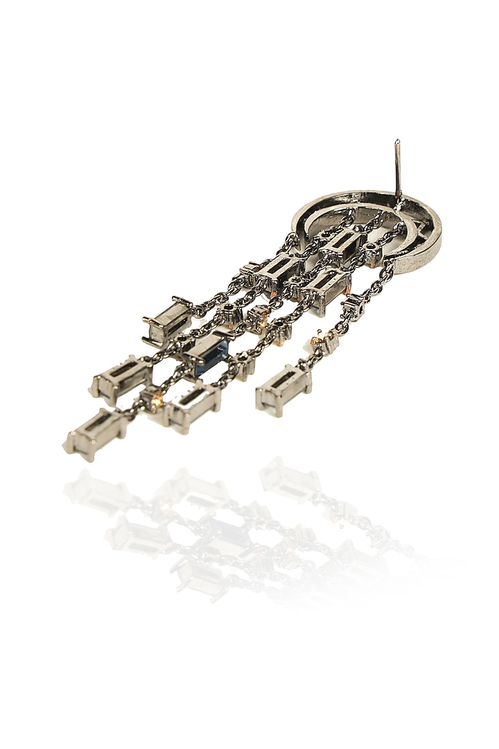 White Rhodium Finish Grey Swarovski Baguette Dangler Earrings by ESME at Pernia's Pop Up Shop